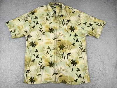Tulliano Shirt Men Extra Large Green Floral 100% Silk Hawaiian Short Sleeve - Image 1 of 4