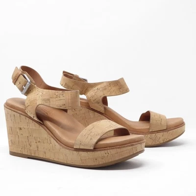 Sandalias de cuña de corcho Gentle Souls de Kenneth Cole Judi de cuero tostado para mujer 9,5 M Foto 1 de 4