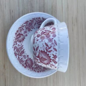 set Syracuse China Econo Rim DEMI Cup & Saucer Mayflower Roxbury Red VTG 1944 - Picture 1 of 5