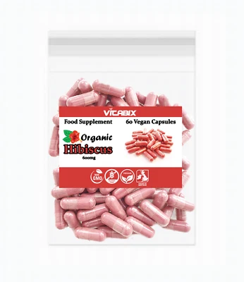 VITABIX Organic Hibiscus Flower Vegan Capsules | 600mg | No-GMO | Gluten Free | Uk Made