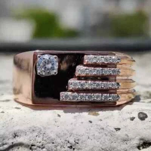 Men''Engagement Ring Round Cut Lab Created Diamond 14K Rose Gold Plated - Picture 1 of 9