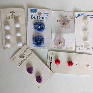 Vintage Shank Buttons Round, Hearts, Flower Shaped White, Blue, Purple, Red - Picture 1 of 14