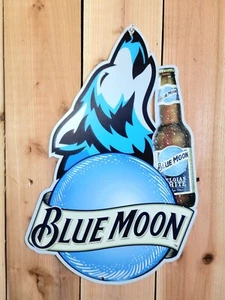 Raro Letrero de Metal Publicidad Cerveza Luna Azul Bar Hombre Cueva Garaje 16"x11" - Imagen 1 de 7
