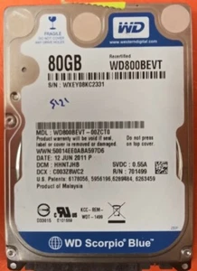 ⭐️⭐️⭐️⭐️⭐️ HDD Hard Drive SATA Laptop 2.5" WD800BEVT-00ZCT0 80GB DCM: HHNTJHB - Picture 1 of 3
