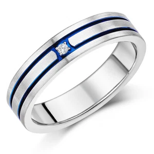 5mm Titanio Diamante Azul Acanalado Compromiso Boda Anillo - Imagen 1 de 2