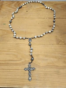 Antique Vintage Italian Sterling Silver Mother of Pearl Rosary with Vtg MOP Roma - Picture 1 of 15