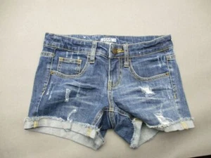 Mossimo Size 1 Womens Blue Stretch Distressed Boyfriend Denim Shorts T448 - Picture 1 of 6