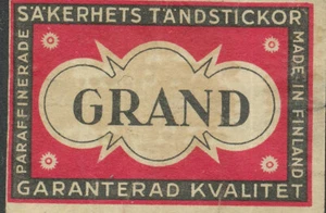 Altes Streichholzschachtel-Etikett - Große Sicherheitsstreichhölzer - Made in Finland - Bild 1 von 1