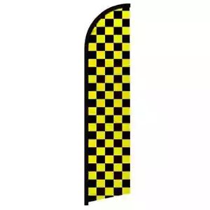 Yellow & Black Checkered Windless Full Sleeve Advertising Checkered Banner Flag - Picture 1 of 7