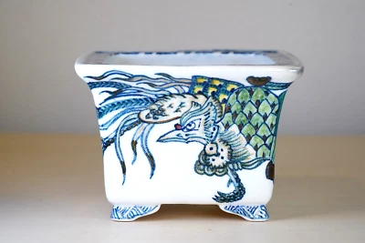 Japanese Bonsai Pot YUKI SHOSEKI 3.8"(9.7cm) Dragon Painted Square Y759 - Image 1 of 4