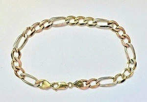 L@@K Impressive Solid 14K 3-Color Gold Figaro BRACELET 9.5" for MEN - Picture 1 of 10