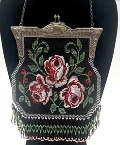 CARTERA FLECOS MICRO CUENTAS VIDRIO TELAR PERSONALIZADO hecho a mano con motivo rosa de colección - Imagen 1 de 11