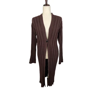 Theory Women's Dark Brown Wide Rib Duster Cardigan Size Petite A83 - Picture 1 of 5