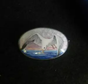 Marius Hammer Norway brooch superb vintage 930 silver guilloche enamel seagull - Picture 1 of 7