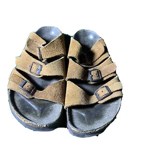 Birkenstock Sandals shoes Womens sz 7 38 245 Birki's Suede Leather 3 Strap Slip - Picture 1 of 11