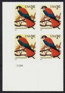 #3031 1c Kestrel, Plate Block LL, COLOR SHIFT/INK SMEAR ANY 5= - Picture 1 of 1