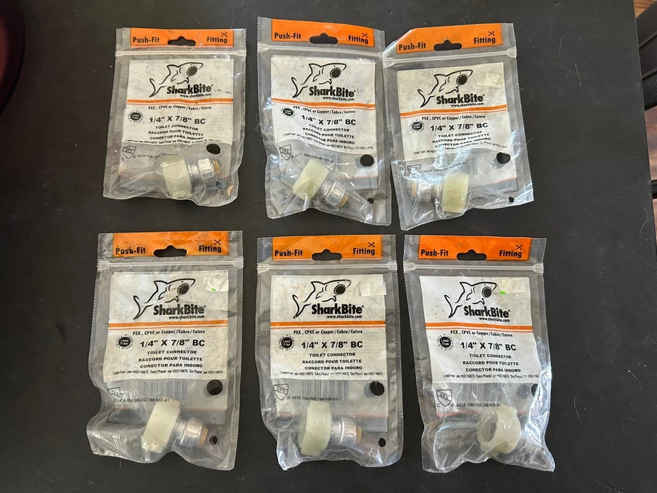 Lot of 6 SHARKBITE  Push Fit 1/4" x 7/8" BC Toilet Connector PEX CPVC Copper - Image 1 of 1