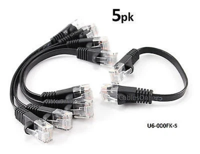 PACK DE 5 cables de conexión de diseño plano UTP Ethernet RJ45 de red CAT6 de 6 pulgadas, negro Foto 1 de 3