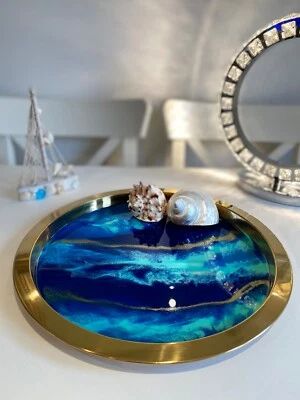 Caribbean Shores Gold Serving Display Resin Tray New Home Gift Gin Wedding - Image 1 of 4