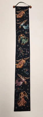 Religious Angel & Flowers Tapestry Bell Pull Wall Hanging Dark Blue Background - Image 1 of 4