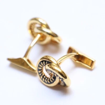 Gemelos mecánicos de plata de ley 925 en espiral esmalte negro chapados en oro para novio Foto 1 de 4