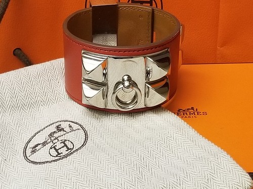 HERMÈS HERMES COLLIER DE CHIEN CDC ROSSO VELOCE PELLE S ARGENTO PALLADIO HARDWARE MOLTO G
