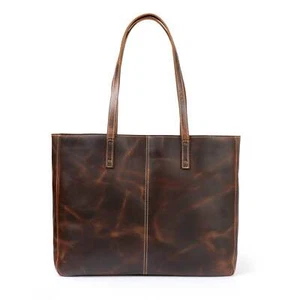 Personalized Top Grain Leather Tote Bag, Leather Shoulder Shopping Bag - Picture 1 of 14