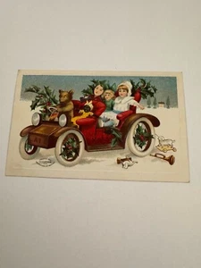 Vintage Greeting Post Card Christmas Family Bear Antique Car G3 - Picture 1 of 4