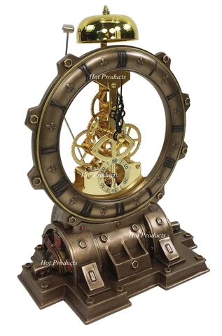 Generator Chiming Bell Gear Desktop Mantle Clock Statue Antique Bronze Finish Cover