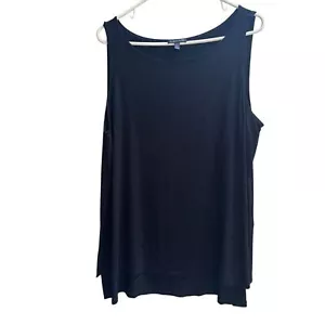 Eileen Fisher System Long Tunic Tank Top Sz XL Black Scoop Neck Sleeveless - Picture 1 of 5