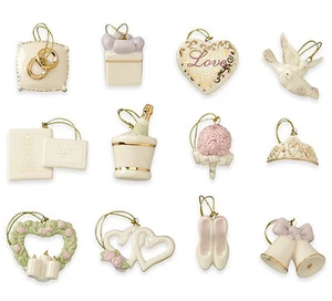 Lenox Wedding Ornaments Mini 12 Piece Set Heart Dove Bridal Bouquet New No Tree - Picture 1 of 3