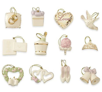 Lenox Wedding Ornaments Mini 12 Piece Set Heart Dove Bridal Bouquet New No Tree - Image 1 of 3