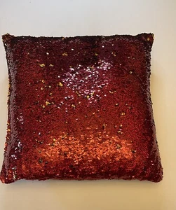 "Almohada de lentejuelas reversibles roja/dorada Mermaid Magic ~ 16"" x 16""" - Imagen 1 de 5