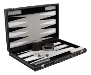 Leder Backgammon Set Brettspiel mit Backgammon Stücke grau 15" - Bild 1 von 5