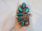 Sterling Silver Native Navajo Turquoise Peti Point Rope Surround Ring Sz 6.5