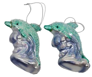 2 adornos navideños vintage de vidrio de 4" con cuentas brillantes - Imagen 1 de 14