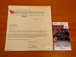 Mike McNally Signed Indians Letterhead with JSA COA Rare Baseball Autograph - Picture 1 of 2