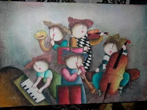 J Roybal Kinder spielen Instrumente Ölgemälde - Bild 1 von 6