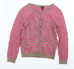 H&M Womens Pink Crew Neck Cotton Blend Cardigan Size S - Picture 1 of 12