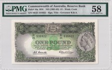 Australia Reserve bank P#34a 1961-65 1 pound  PMG 58 choice About UNC 