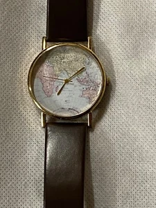 Wrist Watch World Map Good condition, Brown Band, New Battery unisex - Picture 1 of 6