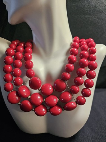 VETEMENTS Collana Vintage Triplo Filo Rosso Graduazione Connessa Perline 18” 2 5 Extender