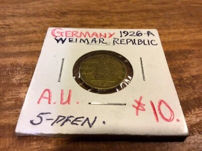 Germany Weimar Republic 5 Reichspfennig 1926 A Aluminum-Bronze Coin AU - Image 1 of 4