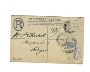 3344- 1895 Two Pence GA R-Letter Stoke on Trent-London n. Riga Stempel - Bild 1 von 2