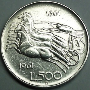 Italien 500 Lire 1958 Silber - Frau /4er Pferdegespann vz-st / xf-unc. + Kapsel - Picture 1 of 4