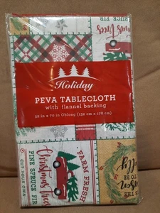 Holiday Peva Tischdecke Weihnachten LKW Schneeflocke 52 x 70 Zoll mit Flanellrücken  - Bild 1 von 2