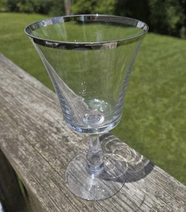 Copa de cristal de vino de agua con borde plateado platino Fostoria Sheffield vintage única - Imagen 1 de 8