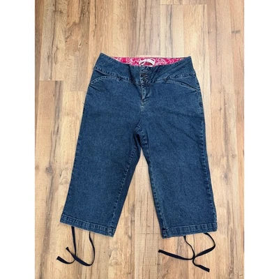 Jeans capri Tommy Hilfiger para mujer talla 10 con cordones dobladillo lavado oscuro estilo Y2K Foto 1 de 4