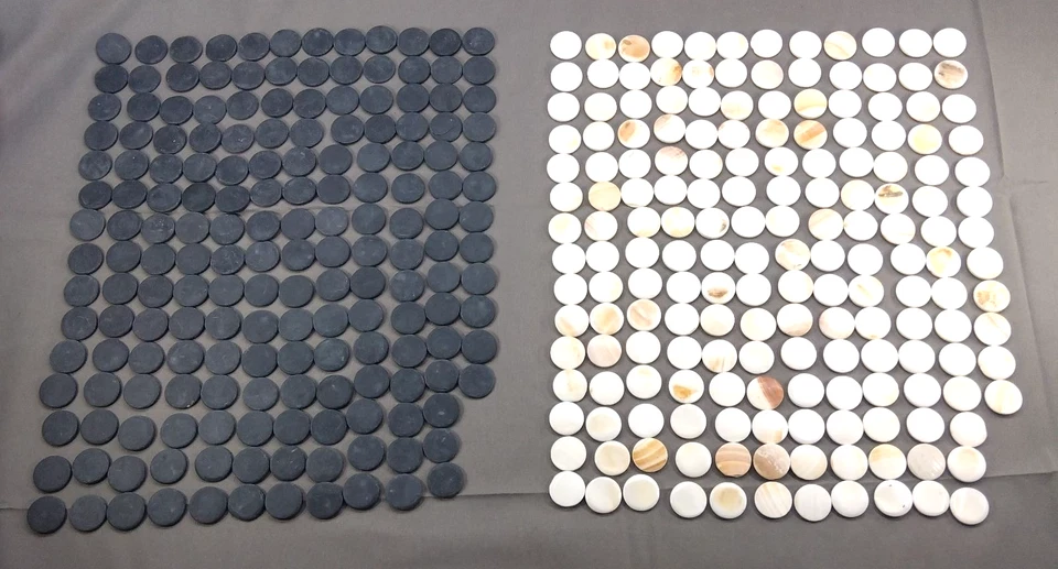 Japanese Vintage Goishi Go-Stone White & Black Stone W/ Dirty for Igo Board Game - Image 1 of 4