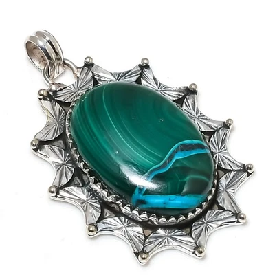 Gemas de malaquita hechas a mano de plata de ley 925 colgante de diseño joyería Foto 1 de 4